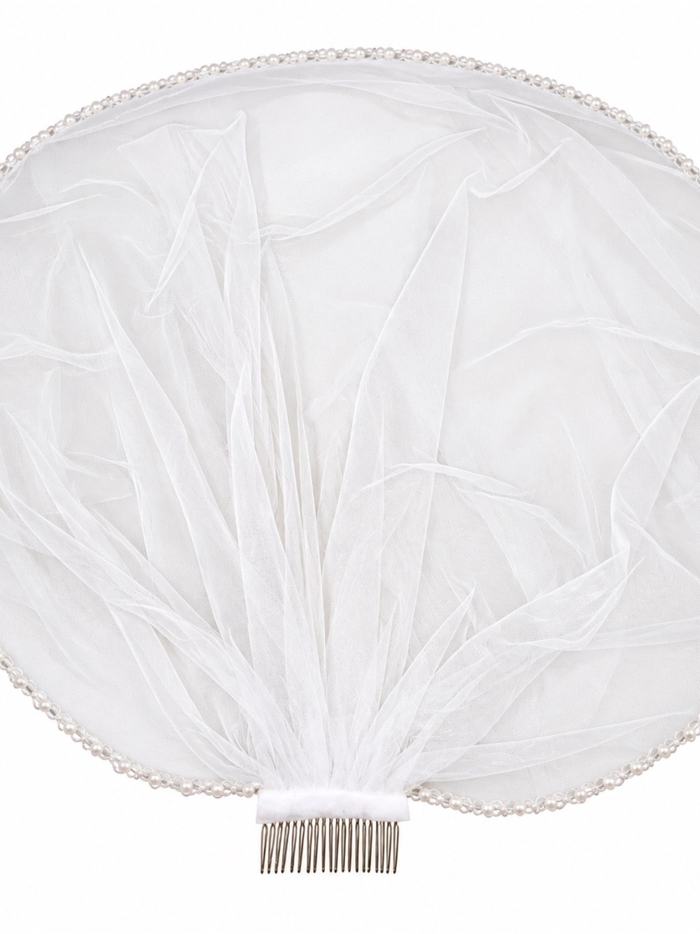 Vintage White Bridal Veil with Pearl Trim with hair comb piece